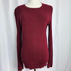 Tommy Ladies M Cranberry‎ Red Cable knit Fitted Sweater Capsule
